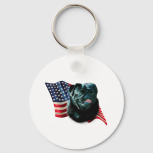 Pug (blk) Flag Key Ring