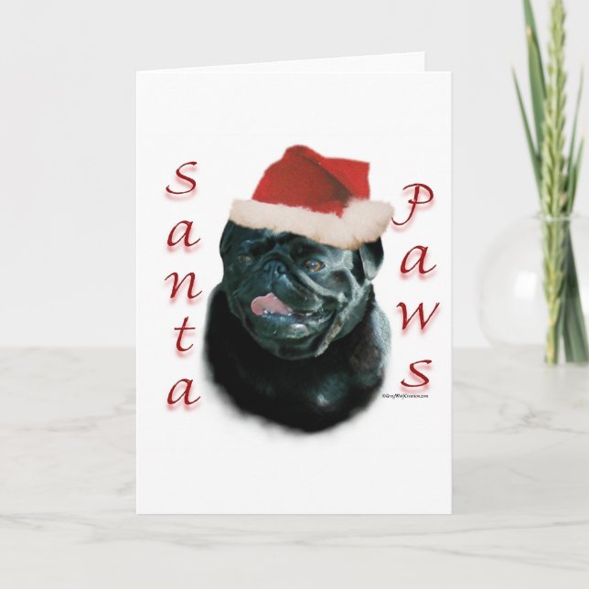 Pug (blk) Santa Paws Holiday Card (Front)