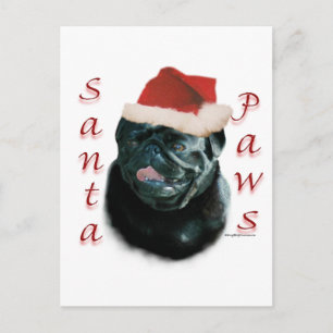 Pug (blk) Santa Paws Holiday Postcard