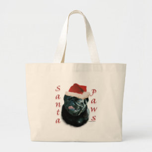 Pug (blk) Santa Paws Large Tote Bag