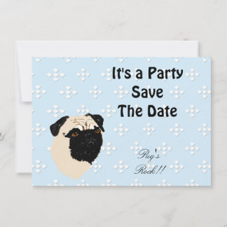 Pug - Blue w/ White Diamond Design Invitation