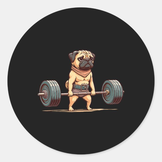 Pug Bodybuilder Gym Humour Weightlifting Workout M Classic Round Sticker (Front)