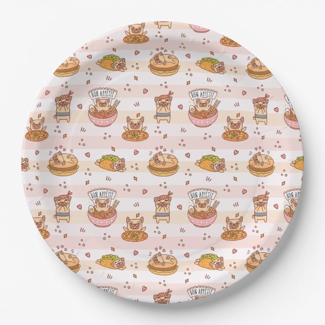 Pug Bon Appetit Hamburger Taco Food Paper Plate (Front)