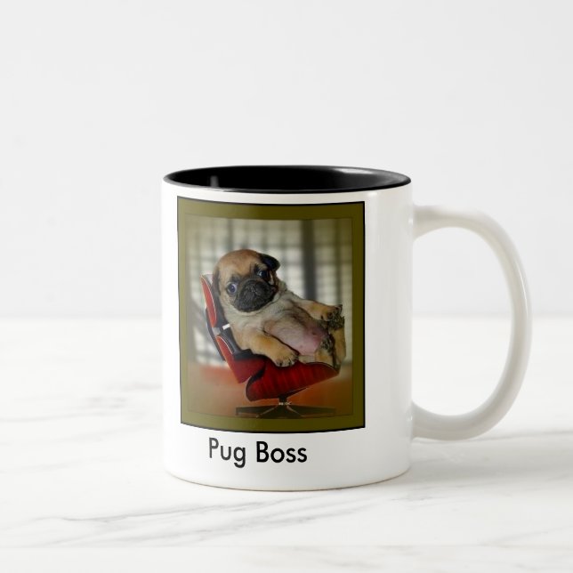 Pug Boss Two-Tone Coffee Mug (Right)
