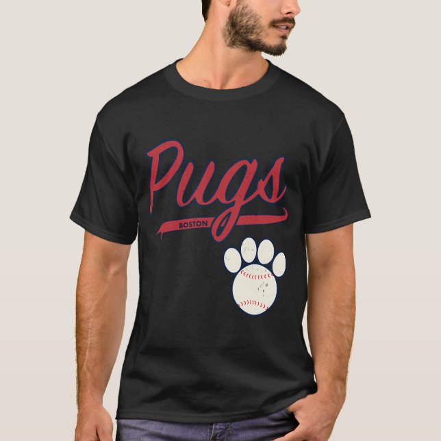 Pug BOSTON Baseball Script T-Shirt (Front)