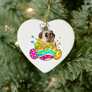 Pug Bunny Ears Eggs Easter Day Cute Dog Lover Ceramic Tree Decoration