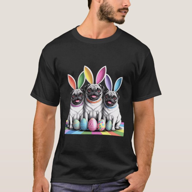 Pug Bunny Pals Easter Fun! Cute Dogs Spring Holida T-Shirt (Front)