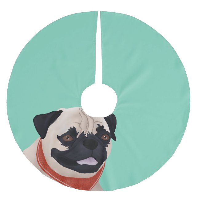 Pug Cartoon Brushed Polyester Tree Skirt (Front)