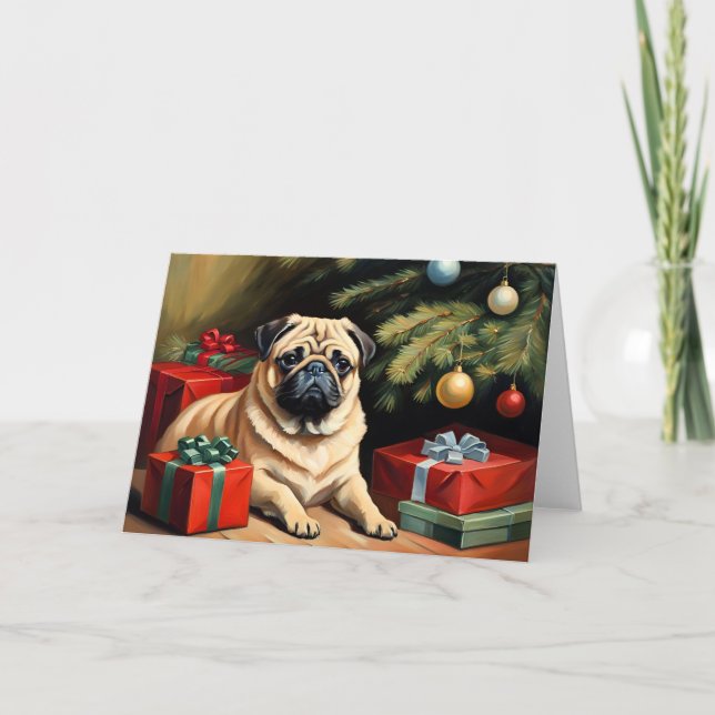 Pug celebrates Christmas Card (Front)