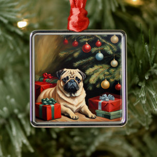 Pug celebrates Christmas Metal Tree Decoration