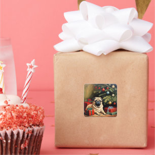 Pug celebrates Christmas Square Sticker