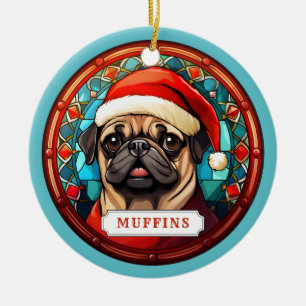 Pug Ceramic Circle Ornament