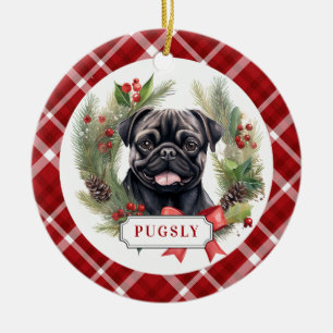 Pug Ceramic Circle Ornament