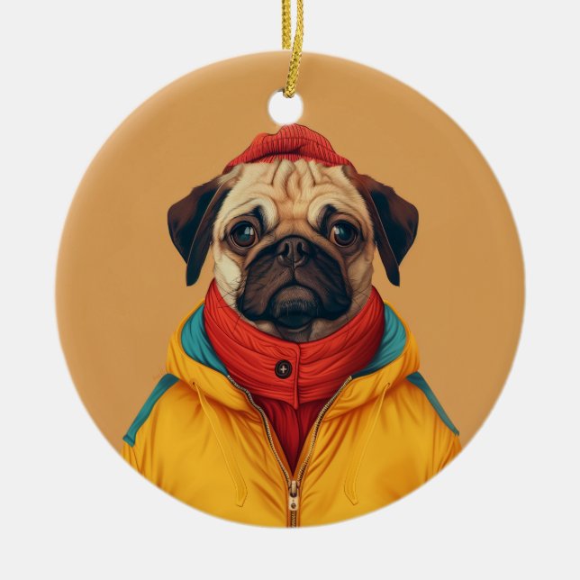 Pug Ceramic Tree Decoration (Front)