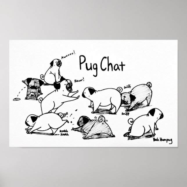 Pug Chat (with black pugs) Poster (Front)