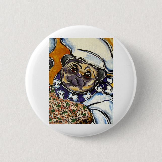 Pug Chef 6 Cm Round Badge (Front)