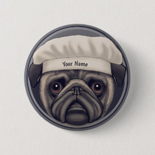 Pug Chef 6 Cm Round Badge