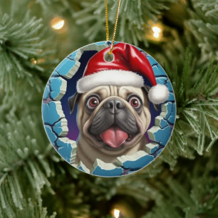 Pug Christmas 3d Ceramic Tree Decoration