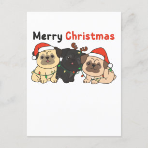 Pug Christmas Animals Cute Dogs Merry Christmas Holiday Postcard