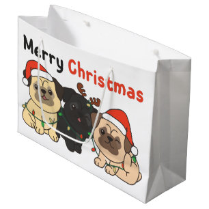 Pug Christmas Animals Cute Dogs Merry Christmas La Large Gift Bag