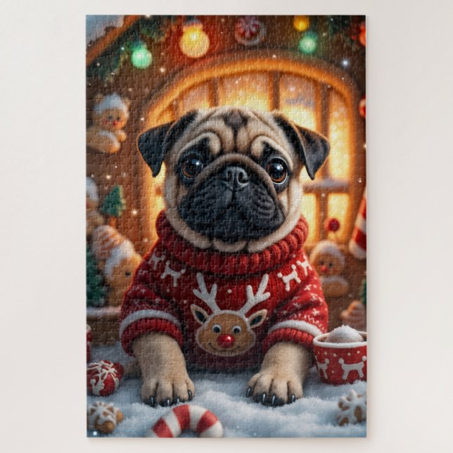 Pug Christmas Art Jigsaw Puzzle (Vertical)