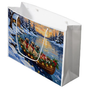 Pug Christmas Boat Holiday Large Gift Bag
