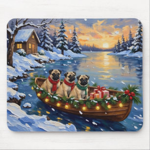 Pug Christmas Boat Holiday Mouse Pad