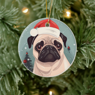 Pug Christmas Ceramic Tree Decoration