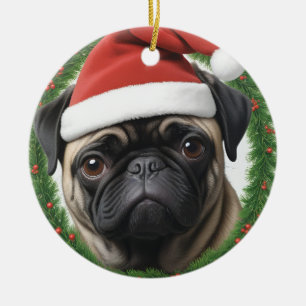 Pug Christmas Ceramic Tree Decoration