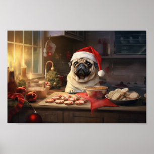 Pug Christmas Cookies Festive Holiday Poster