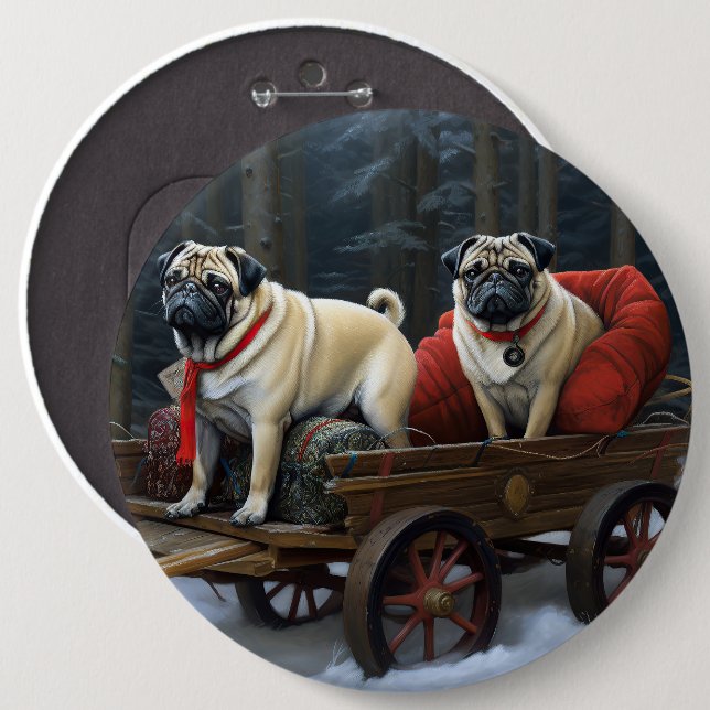 Pug Christmas Festive Season 6 Cm Round Badge (Front & Back)