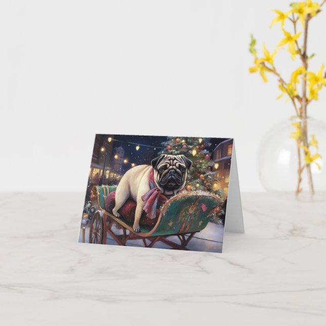 Pug Christmas Festive Season Card (Yellow Flower)