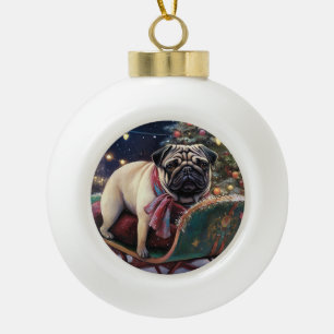 Pug Christmas Festive Season Ceramic Ball Christmas Ornament