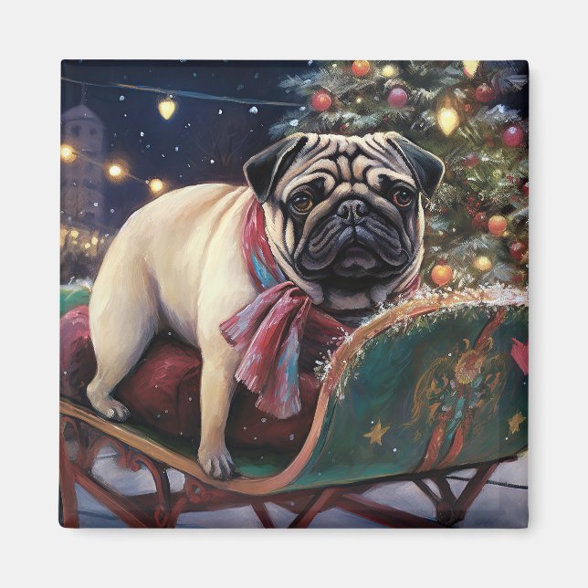 Pug Christmas Festive Season Magnet (Front)