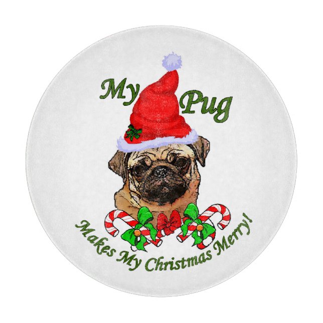 Pug Christmas Merry Cutting Board (Front)