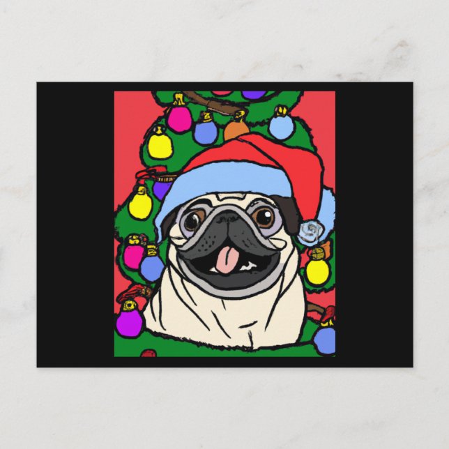  Pug Christmas Pug With Christmas Hat And Postcard (Front)