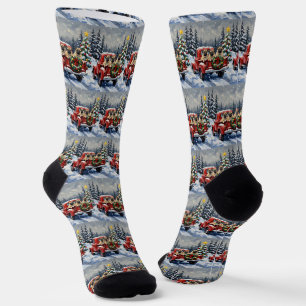 Pug Christmas Red Truck Holiday Socks