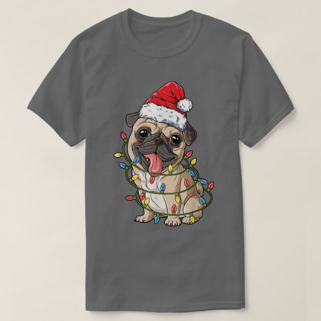 Pug Christmas Santa Hat Xmas Lights Boys Pugmas Do T-Shirt (Design Front)