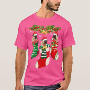 Pug Christmas Socks Tree Light Xmas Santa Hat T-Shirt