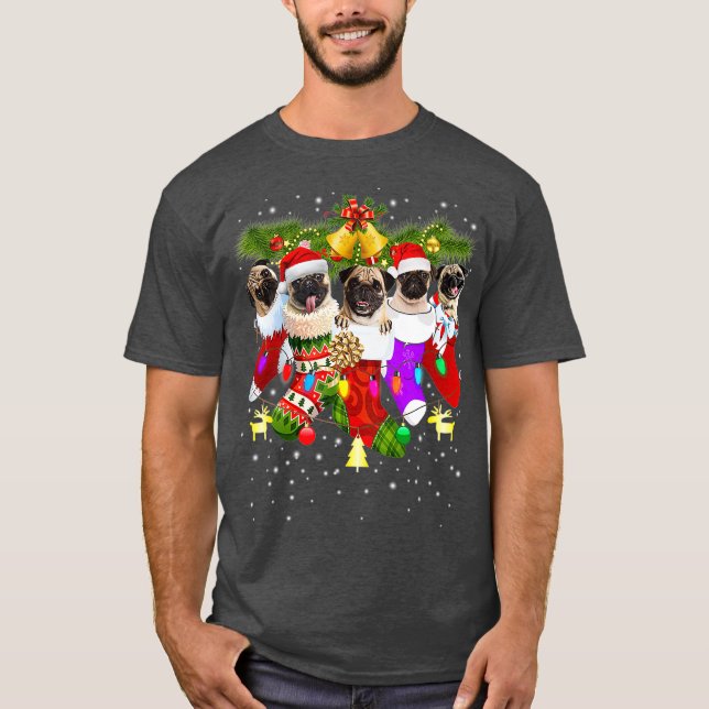 Pug Christmas Stockings FunnyPugs Dog Xmas T-Shirt (Front)
