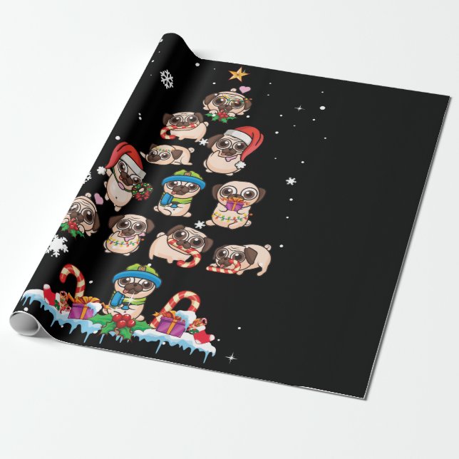 Pug Christmas Tree Dog Santa Merry Pugmas Xmas Wrapping Paper (Unrolled)