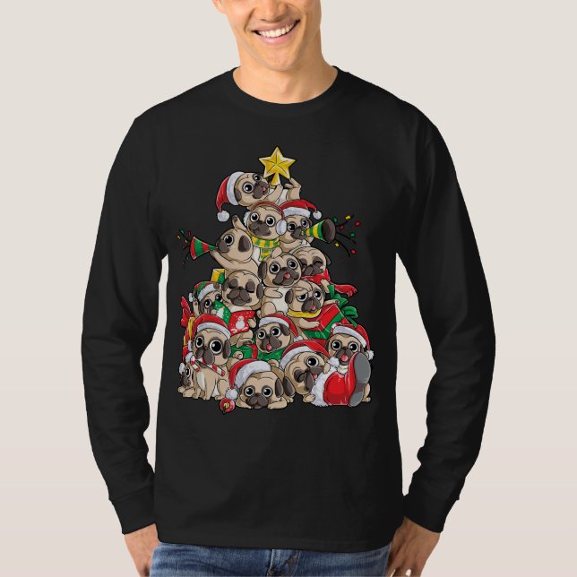 Pug Christmas Tree Dog Santa Xmas Merry Dogmas T-Shirt (Front)