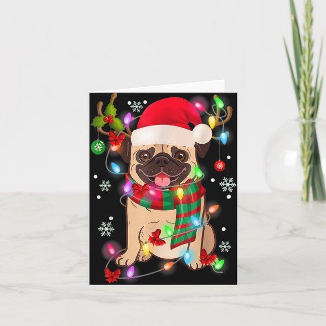 Pug Christmas Tree Lights Santa Dog Xmas Boys Pugm Card (Front)