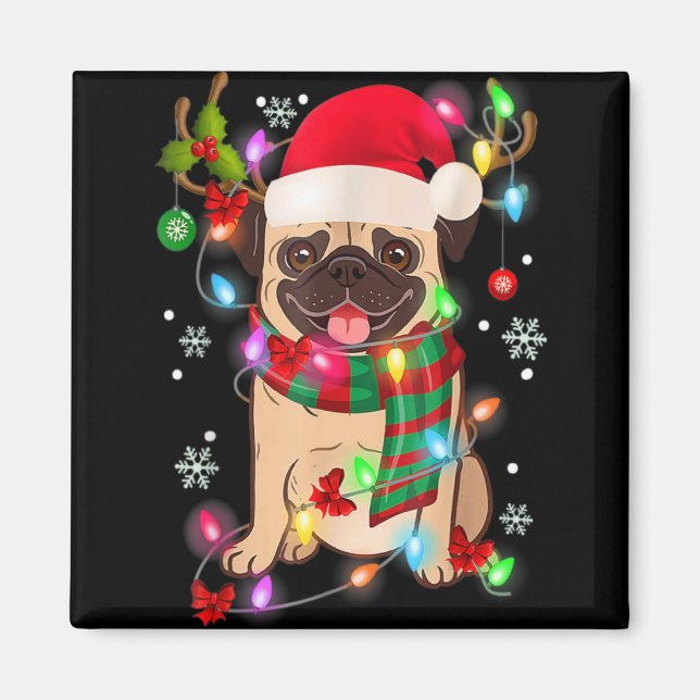Pug Christmas Tree Lights Santa Dog Xmas Boys Pugm Magnet (Front)