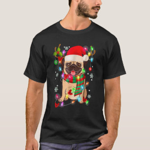 Pug Christmas Tree Lights Santa Dog Xmas Boys Pugm T-Shirt
