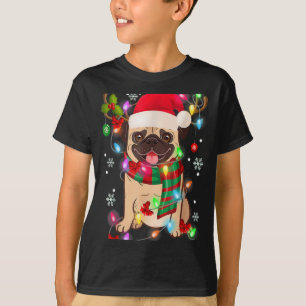 Pug Christmas Tree Lights Santa Dog Xmas Boys Pugm T-Shirt