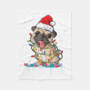 Pug Christmas Tree Lights Santa Dog Xmas Gifts Boy Fleece Blanket