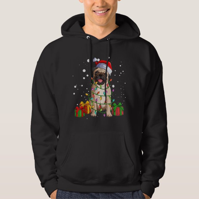 Pug Christmas Tree Lights Santa Dog Xmas Gifts Boy Hoodie (Front)