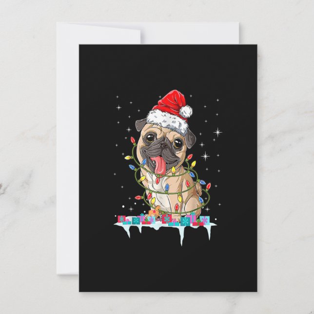 Pug Christmas Tree Lights Santa Dog Xmas Gifts Boy Invitation (Front)