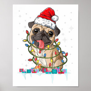 Pug Christmas Tree Lights Santa Dog Xmas Gifts Boy Poster